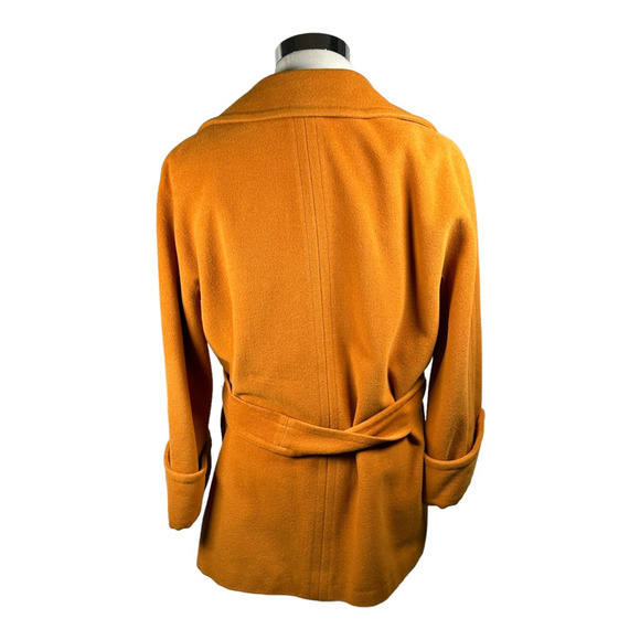 Vintage Loewe Jacket Coat Womens Medium Orange Open Cashmere Wool Belted Pockets - Picture 2 of 12
